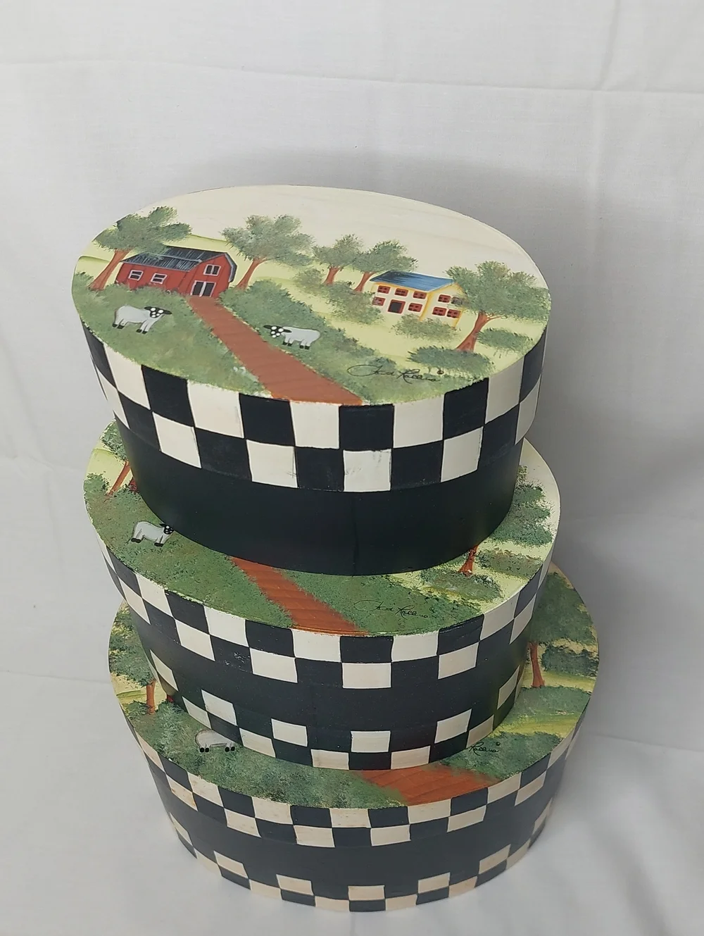 Decorative Black & White Check Farmhouse Storage Hat Boxes - Set of 3